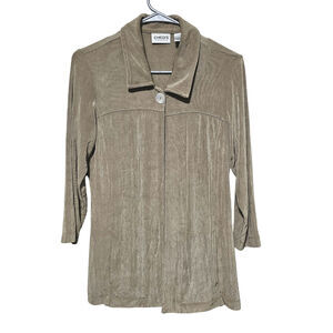 Chicos Travelers Jacket & Tank Set Tan Liquid Knit Pockets Slinky Women's Size 0